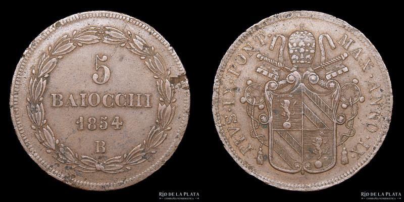 Papal States. Pius IX (1846-1870) 5 Baiocchi 1850 B. Cobre; 41.0mm; 38.25g. KM13...