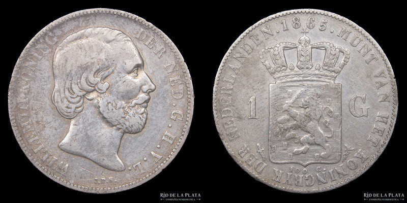 Países Bajos. Willem III. 1 Gulden 1865. Plata 945; 28mm; 10g. KM69 (F+)

USD ...