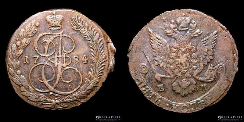 Rusia. Catherine II (1762-1796) 5 Kopecks 1784 EM. Cobre; 43.0mm; 50.30g. Ceca d...