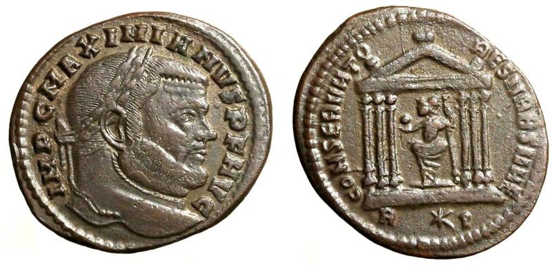 MASSIMIANO ERCOLE (307-308) Follis per Roma. IMP C MAXIMIANVS P F AVG Testa laur...