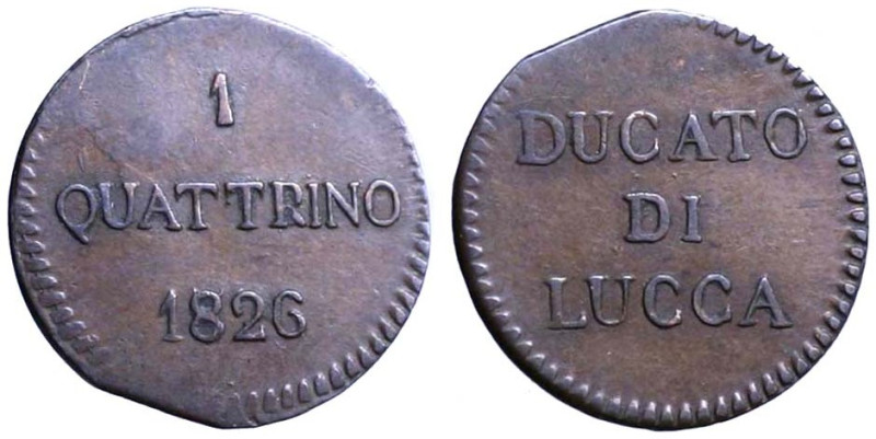 LUCCA. Carlo Ludovico di Borbone (1824-1847) Quattrino 1826. Stemma R/ 1/ QVATTR...