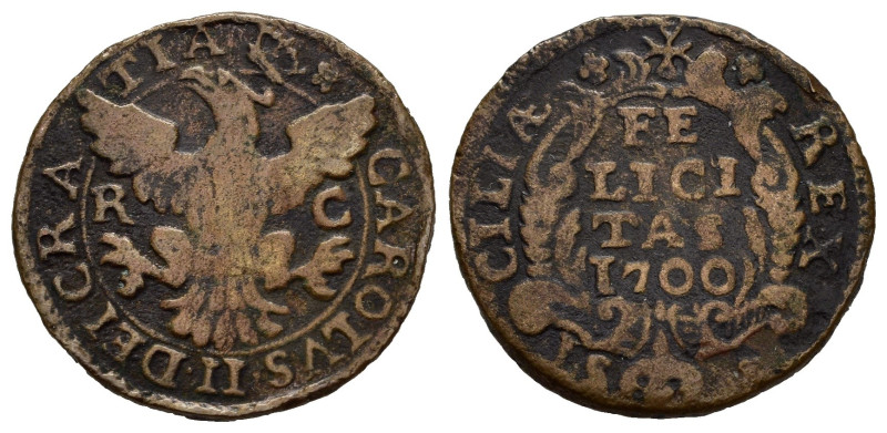 PALERMO. Sicilia. Carlo II (1665-1700). Grano 1700. Cu (4,80 g). D/ Aquila coron...