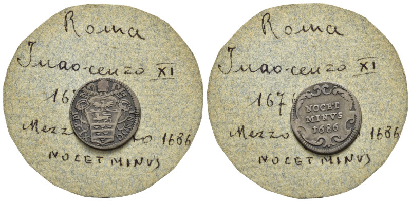 ROMA. Stato Pontificio. Innocenzo XI (1676-1689). Mezzo grosso 1686. AR (0,60 g)...