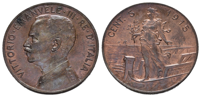 Regno d'Italia. Vittorio Emanuele III (1900-1943). 5 centesimi 1915 "Italia su P...