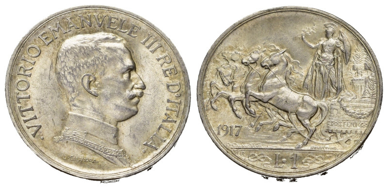 Regno d'Italia. Vittorio Emanuele III (1900-1943). 1 lira 1917 "Quadriga briosa"...