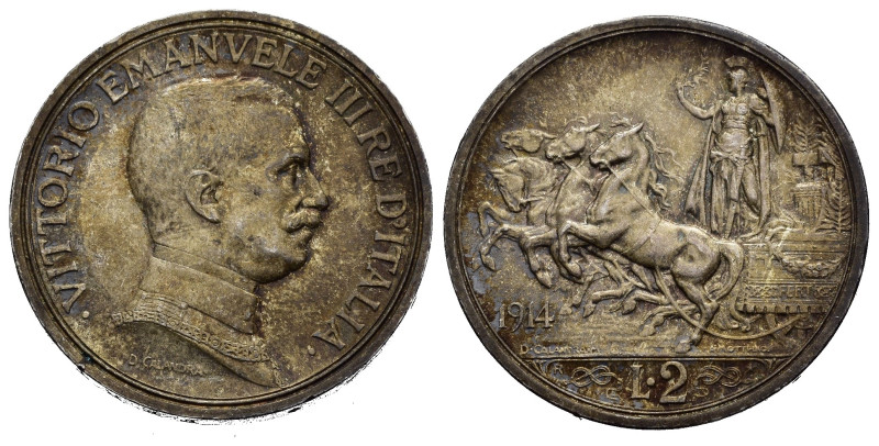 Regno d'Italia. Vittorio Emanuele III (1900-1943). 2 Lire 1914 "Quadriga Briosa"...