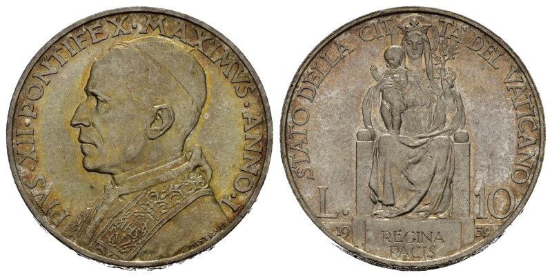 VATICANO. Pio XII (1939-1958). 10 Lire 1939. Ag. FDC