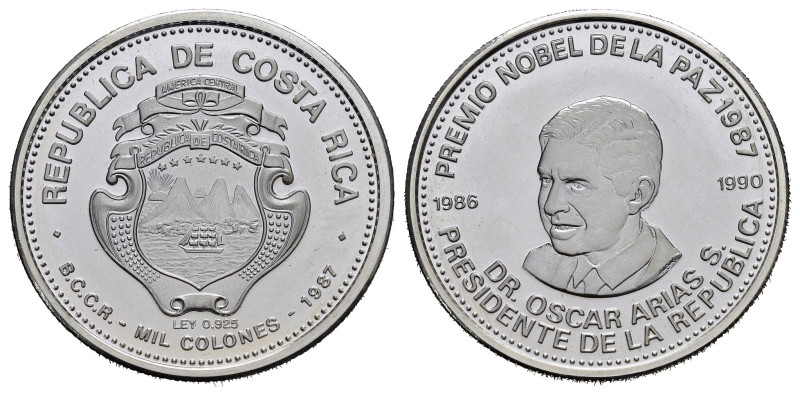 COSTARICA. 1000 Colones 1987 "Oscar Arias". Ag (11,08 g). Proof