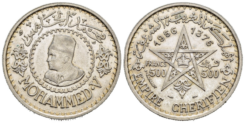 MAROCCO. Mohammed V (1927-1962). 500 Francs 1956. Ag. Y#54. qFDC