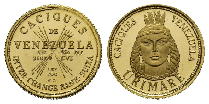 VENEZUELA. Medallic Issues. URIMARE. Piccola medaglia in oro, 5 bolivares senza ...