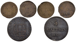 Zecche Italiane. Granducato di Toscana. Lotto di 3 monete. Quattrino 1832; Quattrino 1845; 5 quattrini 1830. Cu. MB-BB