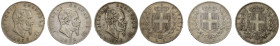 Regno d'Italia. Vittorio Emanuele II. Lotto di 3 monete da 5 lire Ag (1876 R; 1878 R; 1877 R). BB