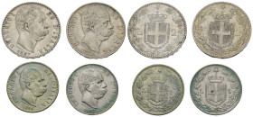 Regno d'Italia. Umberto I. Lotto di 4 monete in argento. 2 Lire 1884 -1897; 1 lira 1886-1887.