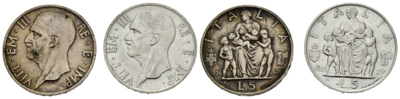 Regno d'Italia. Lotto di 2 monete da 5 lire Fecondità (1936-1937)