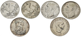 Regno d'Italia. Lotto di 3 monete da 10 lire (1936 - 1928 *una rosetta - 1927 **due rosette)