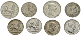 Regno d'Italia. Lotto di 4 monete in argento. (2 lire 1916 - 1 lira 1902-1916-1917)