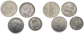 Regno d'Italia. Lotto di 4 monete. 2 lire 1926, 2 lire 1914, 1 lira 1939, 1 lira 1863 M