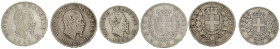 Regno d'Italia. Lotto di 3 monete in argento. 2 Lire 1863 T - 1863 N - 1 Lira 1863 T. MB