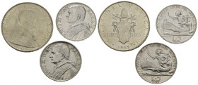 VATICANO. Lotto di 3 monete. Ag. Pio XI 5 lire 1930 - 1936; Paolo VI 500 lire 1965. SPL-FDC