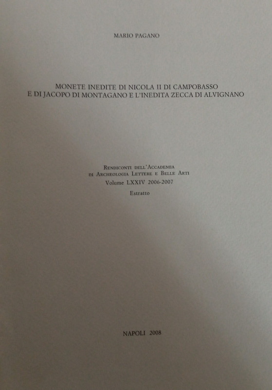 Pagano Mario, Monete inedite di Nicola II di Campobasso