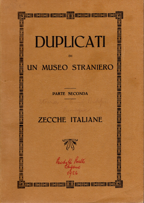 RATTO R. - Lugano, 10 – Giugno, 1926. ( Collezione Gavazzi.) Duplicati di un Mus...