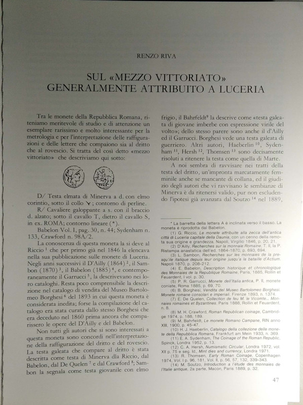 RIVA R. – Sul “mezzo vittoriato” generalmente attribuito a Luceria. Reggio Emili...