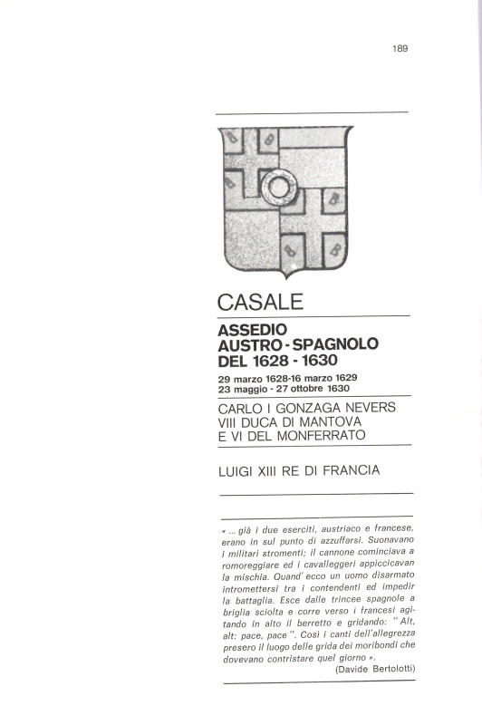 TRAINA M . - CASALE. Assedio Austro-Spagnolo del 1628-1630. Bologna, 1976. pp 18...