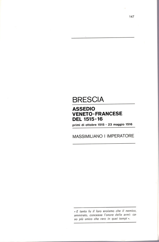 TRAINA M. - BRESCIA. Assedio veneto-francese del 1515-16. Massimiliano I Imperat...