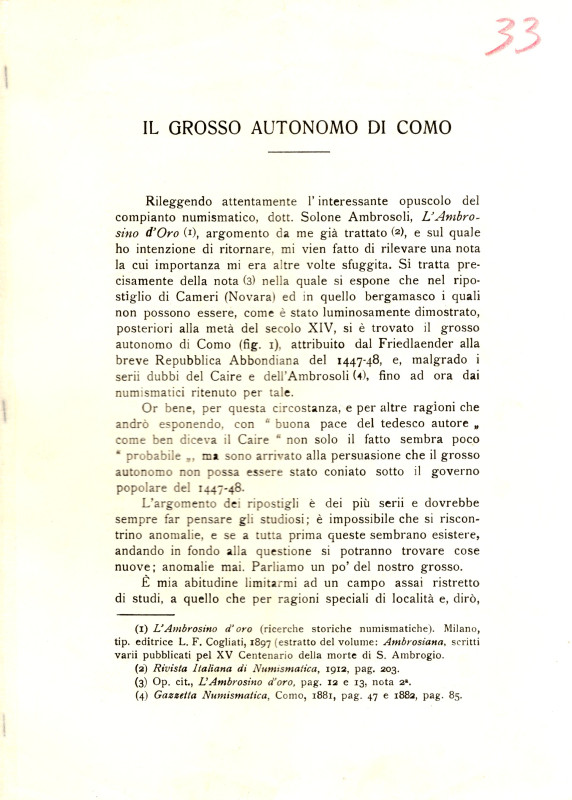 TRIBOLATI P. - il Grosso autonomo di Como. Como, 1919. pp 4, ill. nel testo. bro...