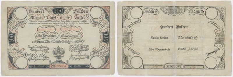 Austria, 100 Gulden 1806 Rare, high denomination of issue 1806. Several folds bu...