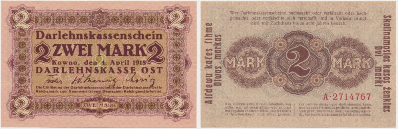 Kowno, 2 Mark 1918 - A - The rarest denomination of the Kaunas issue. No fold th...