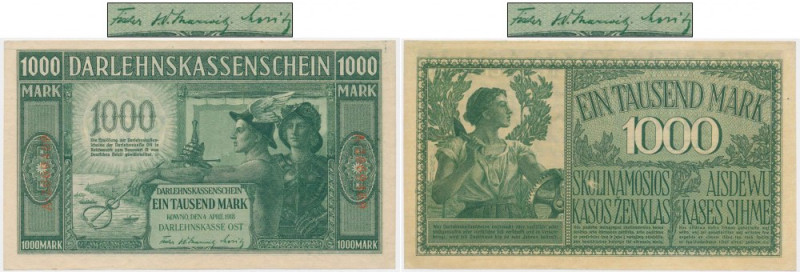 Kowno, 1.000 Mark 1918 - A - 7 digit series - A much rarer variety with a 7-digi...