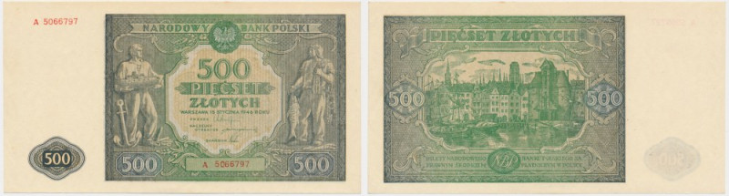 500 złotych 1946 - A - pierwsza seria Bardzo rzadka pierwsza seria A.&nbsp; Wyśm...