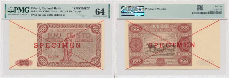 100 złotych 1947 - SPECIMEN - A 1234567 - PMG 64 Wzór dla kas zagranicznych z cz...