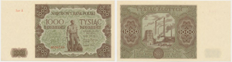 1.000 złotych 1947 - A - pierwsza seria Rzadka pierwsza seria A.&nbsp; Wyśmienit...