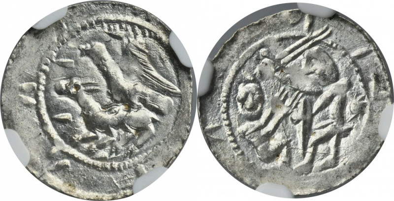 Vladislaus II the Exile, Denarius - Eagle and Hare, wedges and star - NGC MS63 D...