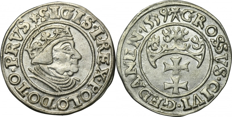 Sigismund I the Old, Groschen Danzig 1539 - PRVS Variety with the obverse legend...