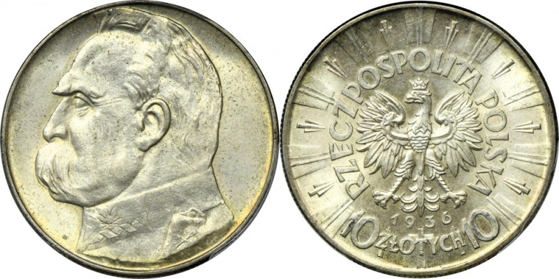 Piłsudski, 10 złotych 1936 - PCGS MS64 Mennicza moneta z oceną MS64 od PCGS.
Re...