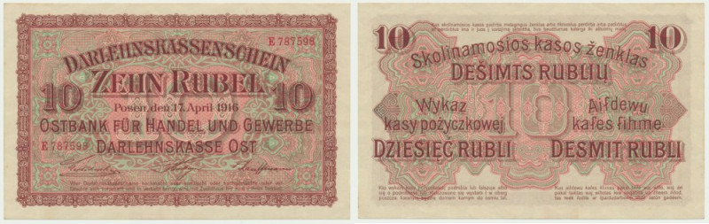 Posen, 10 Rubles 1916 - E - Imperfections around corners that affect the design....