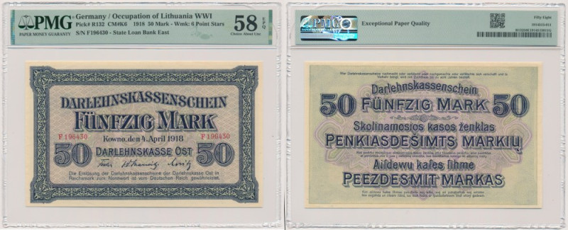 Kowno, 50 Mark 1918 - F - PMG 58 EPQ Banknot w slabie PMG z oceną PMG 58 EPQ. Ba...