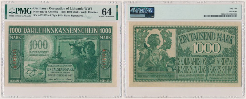 Kowno, 1.000 Mark 1918 - A - 6 digital serial number - PMG 64 Graded 64 by PMG....