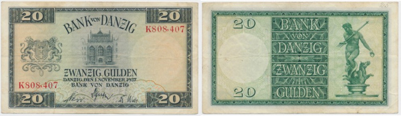 Danzig, 20 Gulden 1937 - K - &nbsp;&nbsp;
Odmiana z serią zapisaną pojedynczą l...