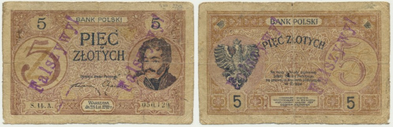 5 złotych 1919 - S.14.A - fałszerstwo z epoki Wyłapane fałszerstwo z epoki. Stem...