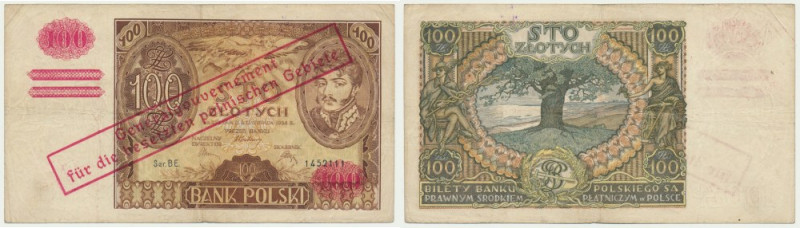 100 złotych 1934 - Ser. BE. - nieoryginalny przedruk okupacyjny - &nbsp; Odmiana...