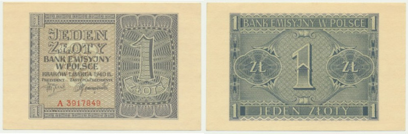 1 złoty 1940 - A - Rzadszy rocznik '40.&nbsp; Lubiana pierwsza seria A.&nbsp; Eg...