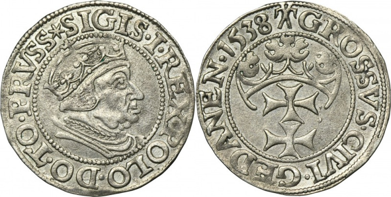 Sigismund I the Old, Groschen Danzig 1538 - PRVSS Variety with ending of obverse...