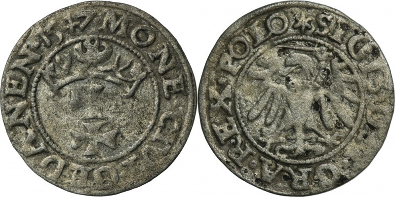 Sigismund I the Old, Schilling Danzig 1547 Variety with obverse legend POLO. Odm...