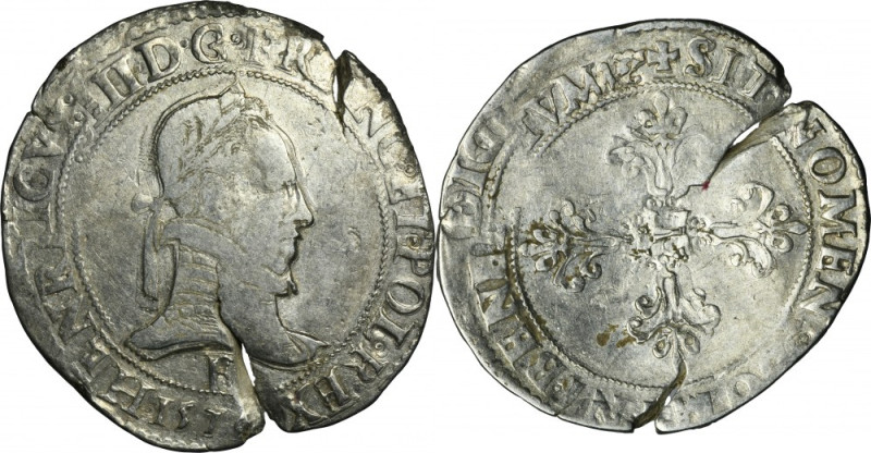 Henry III of France, Franc Angers 1576 F Variety with letter F, mint mark of Ang...