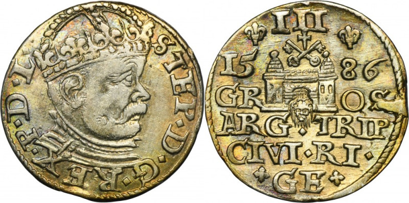 Stephen Bathory, 3 Groschen Riga 1586 Variety with a bust with a large head, a h...