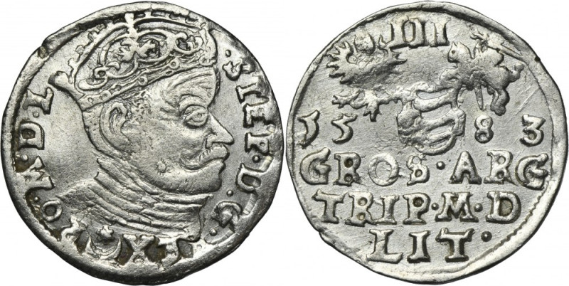 Stephen Bathory, 3 Groschen Vilnius 1583 Variatety with the Leliwa coat of arms ...